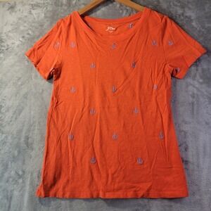 J. Crew Womens Orange Embroidered Anchor Short Sleeve T-Shirt Size M L8120